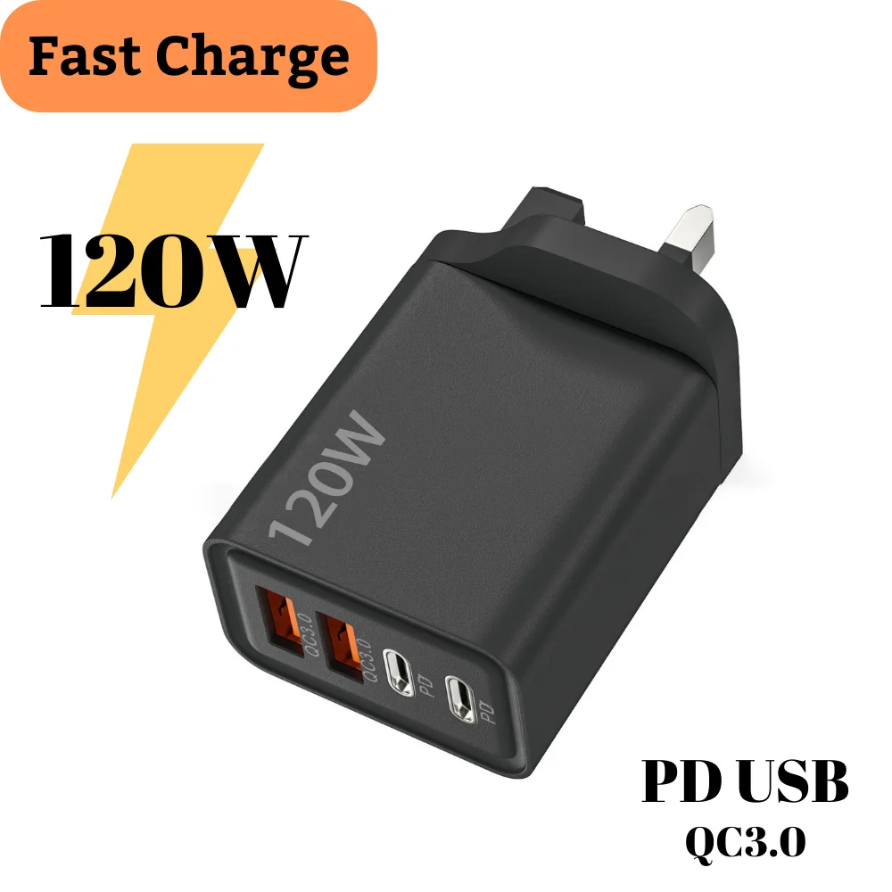 Total 120W Type C Phone Charger USB Type C Smartphone Power Adapter For iPhone Xiaomi Huawei Samsung Fast Charge Wall Chargers