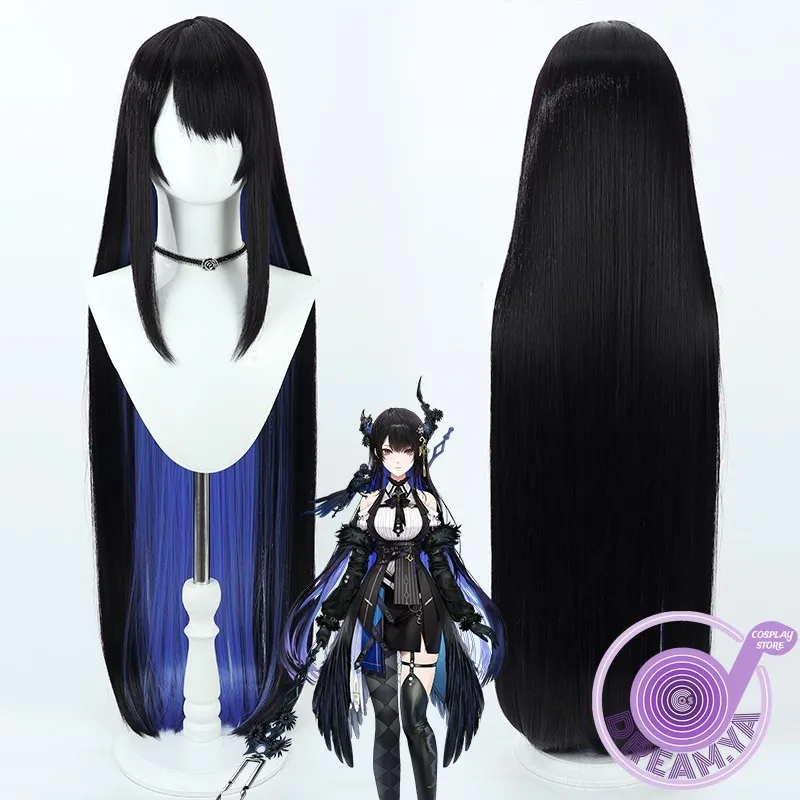 

Nerissa Ravencroft Cosplay Wig Vtuber Black Blue 100cm Heat Resistant Synthetic Hair Halloween Party Role Play Carnival +Wig Cap