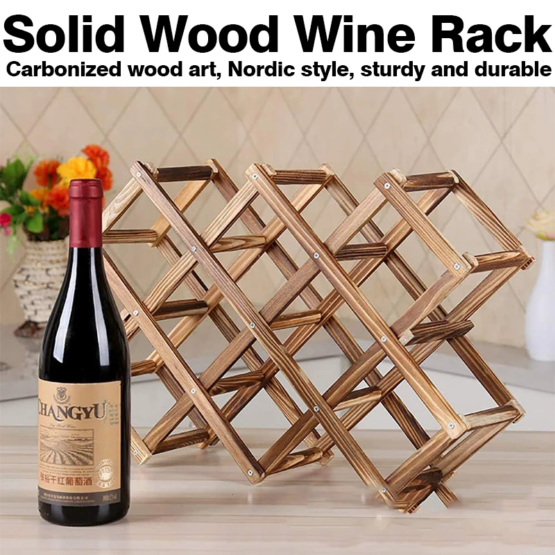 

Vintage Solid Wooden Wine Rack Collapsible Wine Bottles Holder Display Bar Accessories Stand Organizer Storage Wine Cabinet