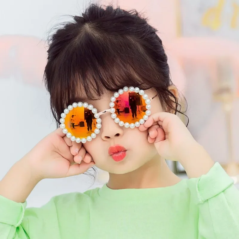 Children's Little Pearl Sunglasses Fashion Baby Boys Girls Street Photography Trend Round Frame Glasses Lovely Sunglass gafas