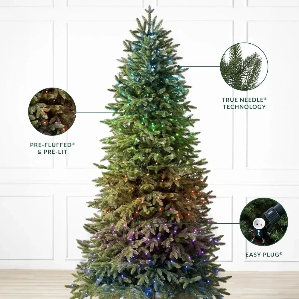 A Slimming Artificial Christmas Tree Pre Installed with 9-foot Lighting Fixtures, Exquisitely Decorated and Easy To Store