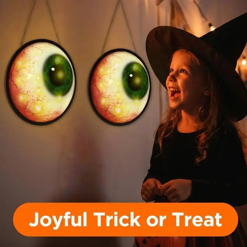 Light Up Eyeballs Decorations for Halloween, Pair of Round Acrylic Hanging Eye Signs for Door, Window and Porch Displays D2RD