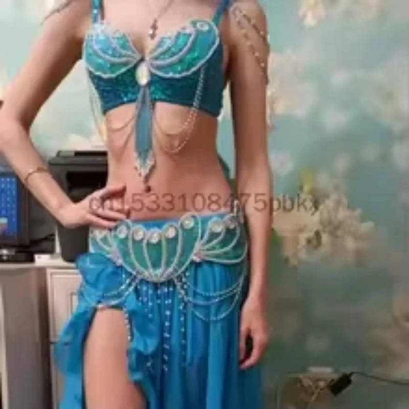 New arrival Women's beaded belly dance costume wear Bra+Belt set Sexy ladies Carnival costumes bellydance clothes