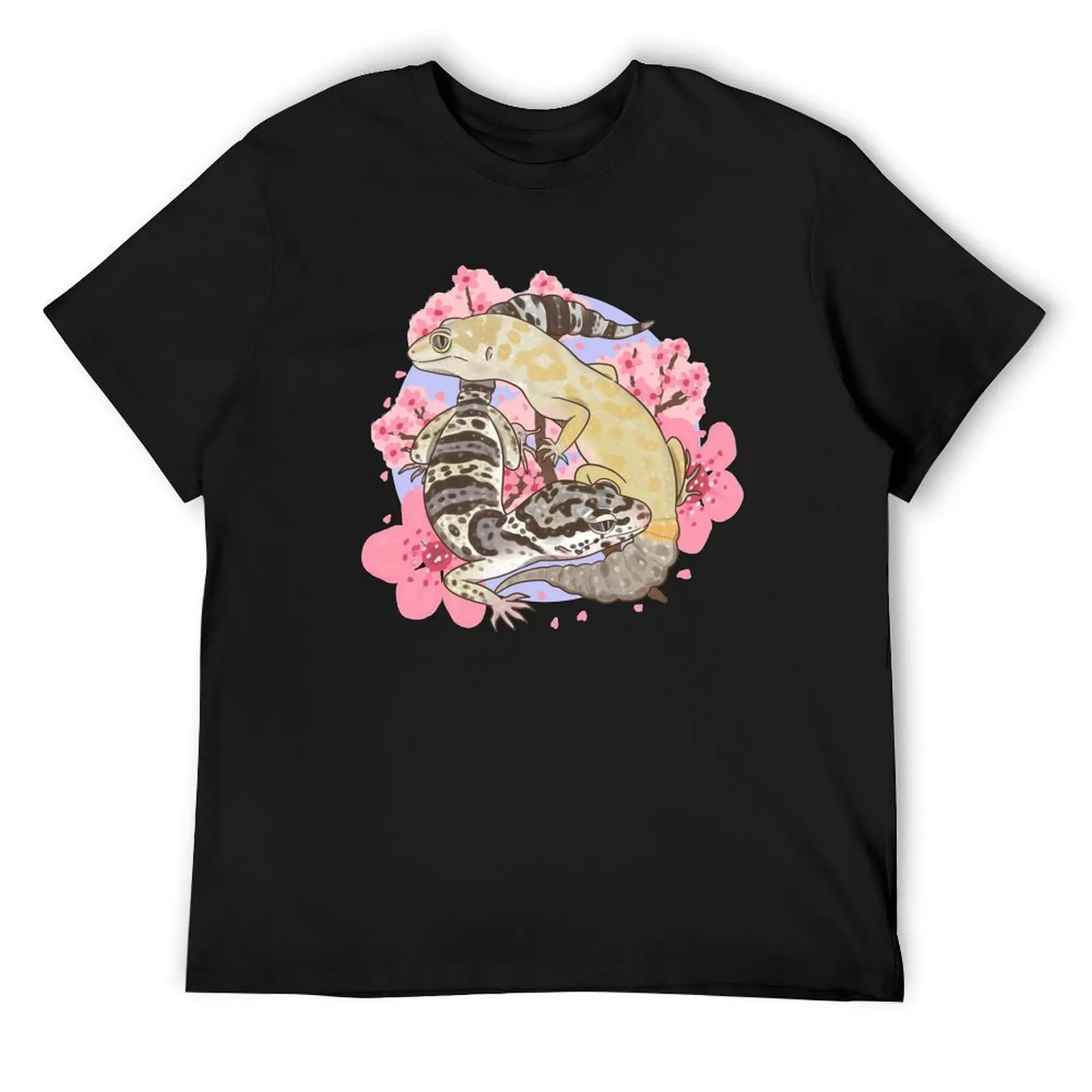 

Leopard Geckos and Sakura T-Shirt valentines boutique clothes blue archive funny shirt cotton men clothes