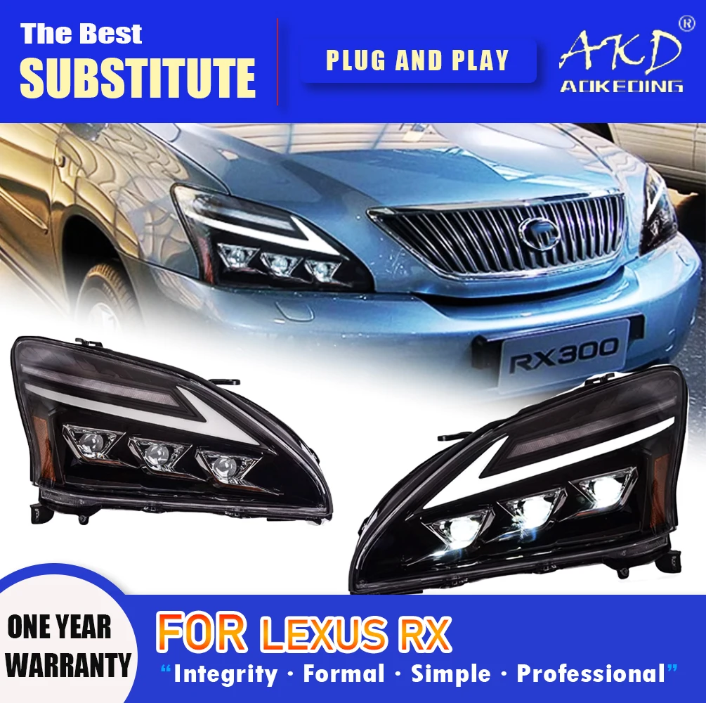 AKD Head Lamp for Lexus RX LED Headlight 2003-2008 Headlights RX350 RX300 DRL Turn Signal High Beam Angel Eye Projector Lens