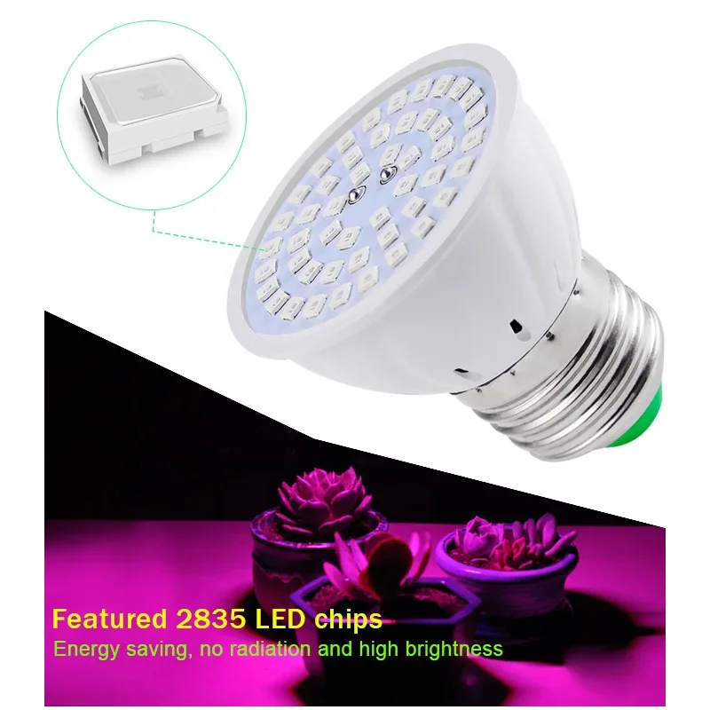 หลอดไฟ LED Grow สำหรับพืชแบบฟูลสเปกตรัม E27ต้นอ่อน E14 Grow ไฟ LED ไฟปลูกพืชไร้ดินขนาด220V ปลูกหลอดไฟยูวีต้นกล้า