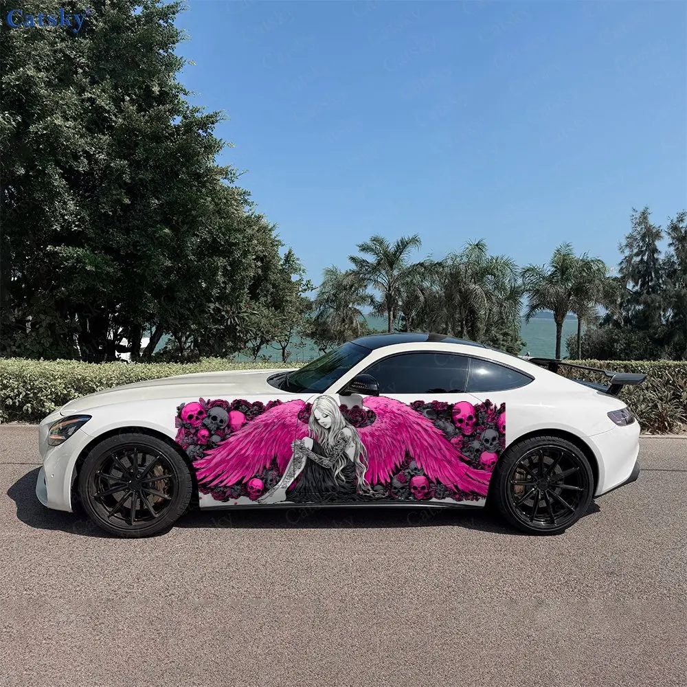 2pcs Gothic Angel Stickers Car Stickers; Full-body Floral Decoration Covering Scratches; Waterproof Car Vinyl Wrap