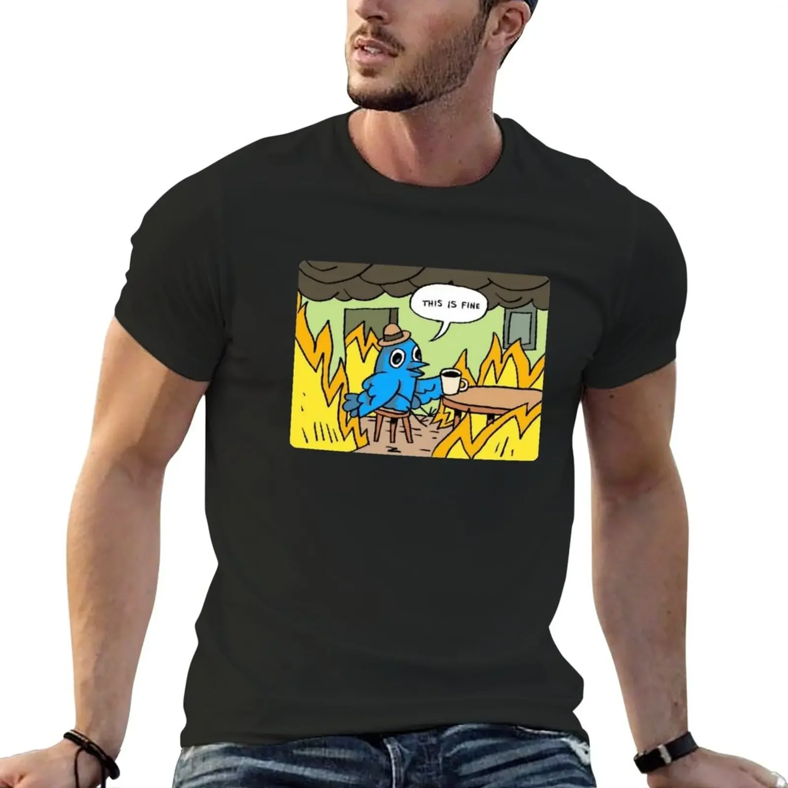 

This is fine! Riptwitter meme | Rip Twitter Merch T-Shirt custom t shirts mens graphic t-shirts funny