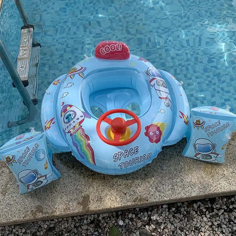 Cute Cartoon Inflatable Infant Pool Float Baby Swimming Ring with Steering Wheel Water Seat Lifebuoy Beach Toys