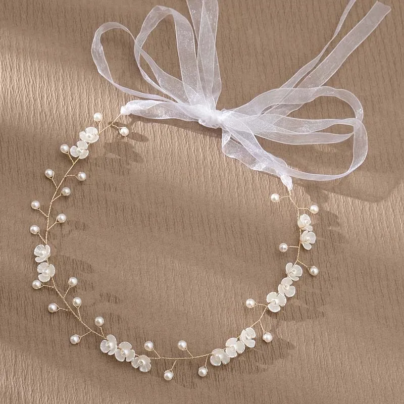 Elegante Blume Perle Kranz Stirnband Braut Hochzeit Kleid Zubehör Girlande Kopfschmuck Braut Haarband Hairvine Hochzeit Schmuck – Detail 5