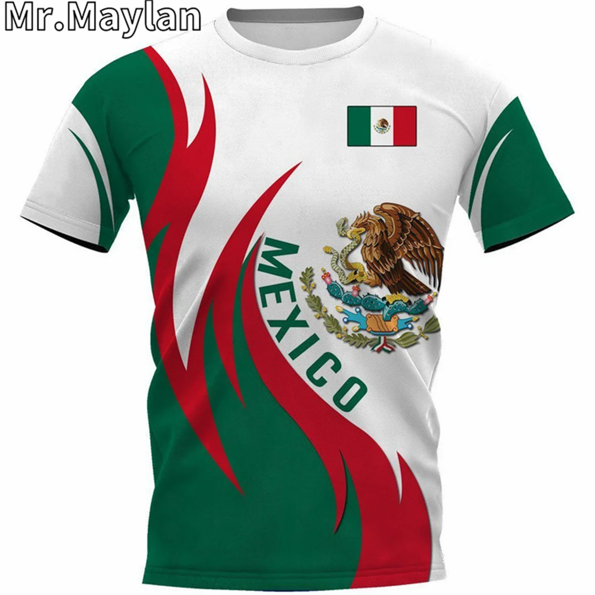 MEXICO COAT OF ARMS Flag Summer New Fashion White&Green 3D Tops Tee Tshirt Men Women Short Sleeve T shirt Streetwear Style-123