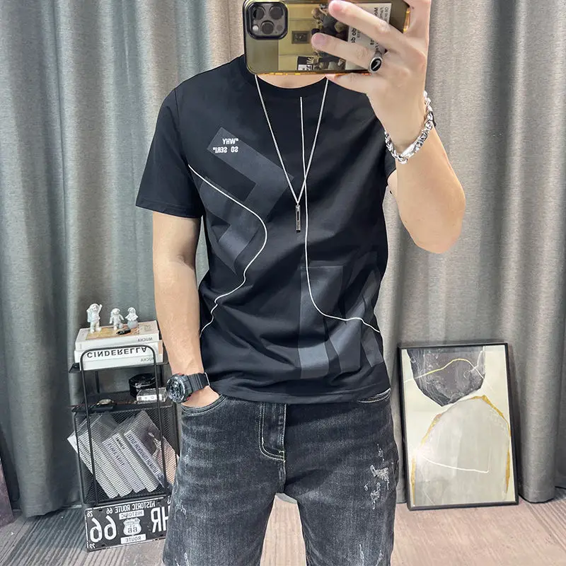 Fashion O-Neck Short Sleeve All-match Printed Letter T-Shirts Men Clothing 2024 Summer New Loose Korean Tops Casual Tee Shirt