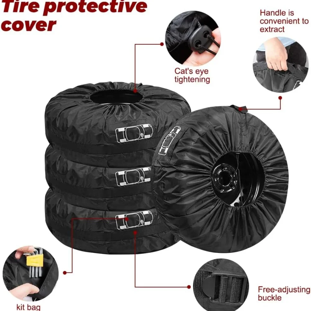 Tire Bags 4 PCS Waterproof Dustproof Storage Covers for Wheels Diameter Less Than 80 CM with Adjustable Buckles