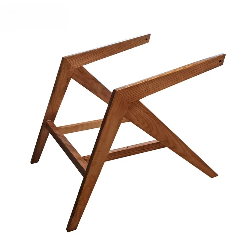 

European-style Mid-century Style White Wax Wood Chair Armrest Frame Chair Legs