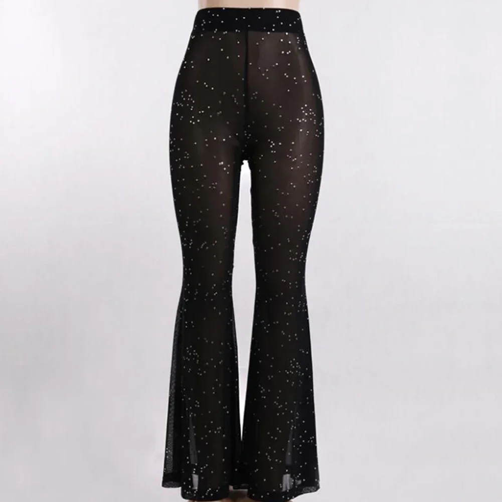 Summer Perfect High Waist Wide Leg Pants For Women See Through Long Mesh Sheer Flares Suitable For Beach And Vacation