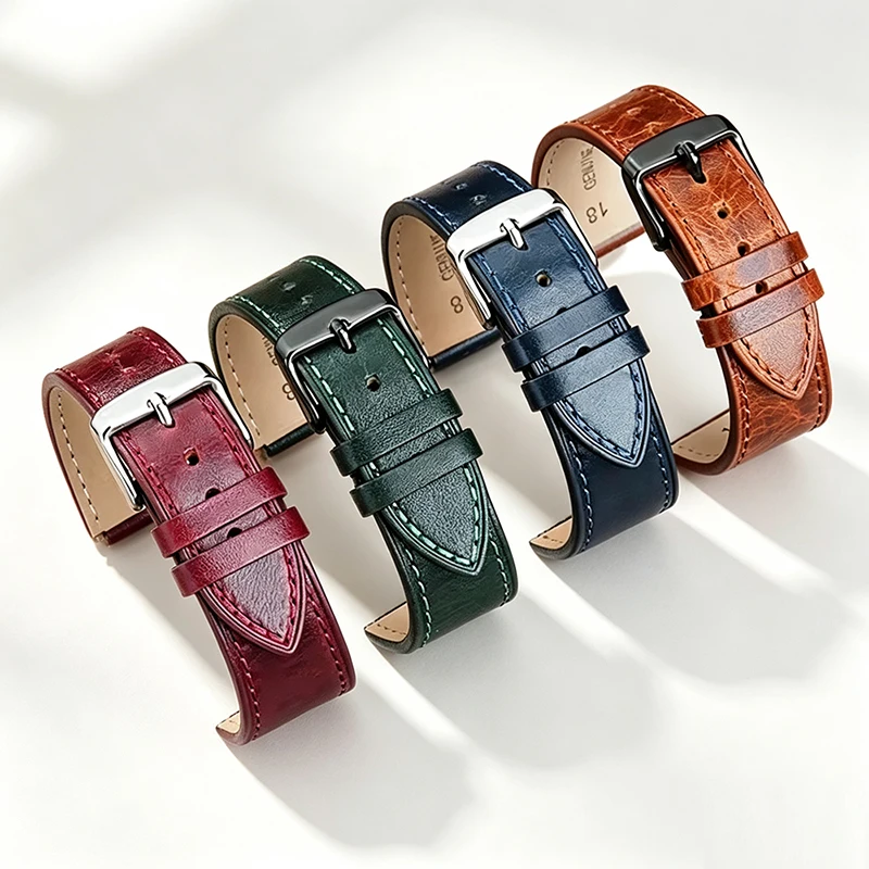 18mm Retro Genuine Leather WatchBand For Casio AE1200 AE1300/1000 A158W A168 W-216H Vintage Cowhide Strap Convex End Watch Chain