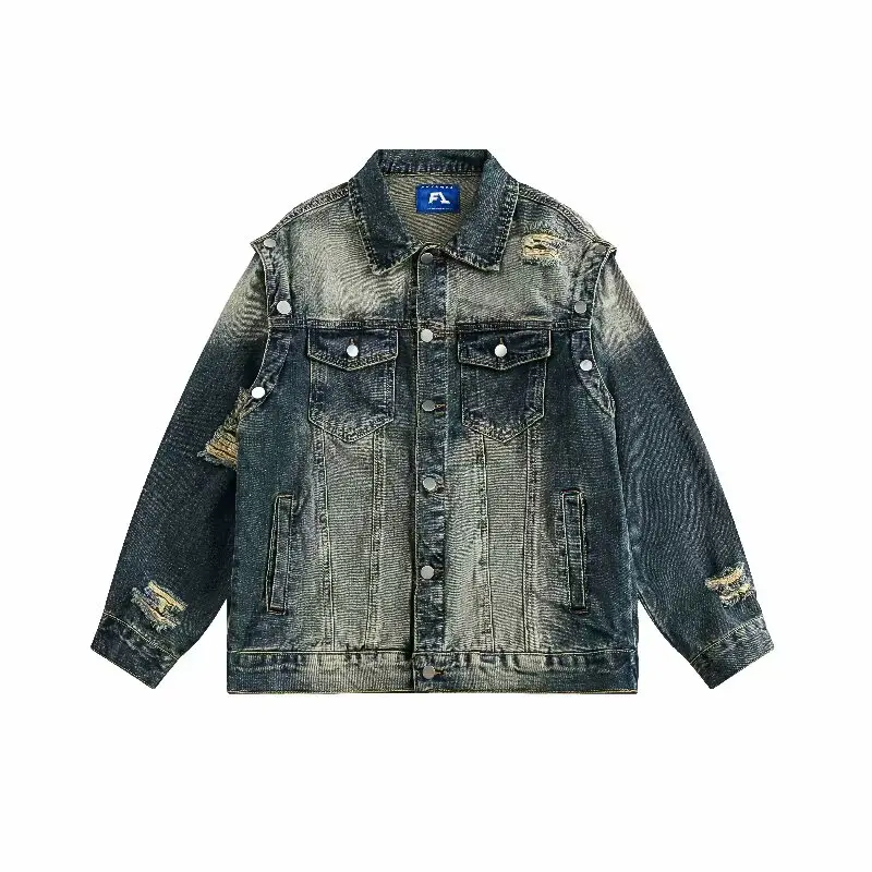 

Мужская синяя джинсовая куртка в стиле ретро в американском стиле, уникальная верхняя одежда для пар, свободная модная уличная одежда