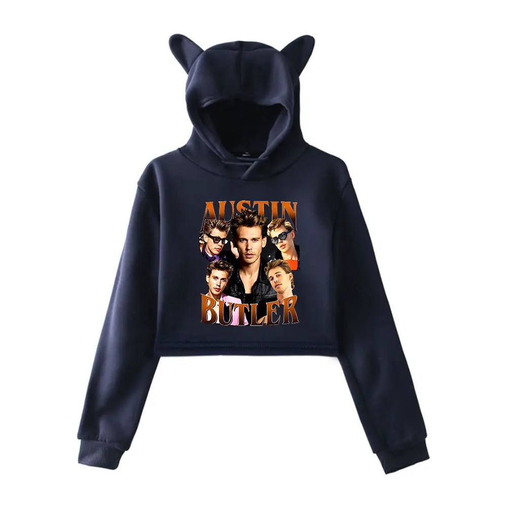 Austin Butler Merch Vintage anni '90 Streetwear logo Felpa con cappuccio Felpe con cappuccio per ragazze Cat Ear Crop Pullover sportivo alla moda