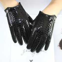 Guantes de cuero de estilo corto negro para mujer, cómodos, con cremallera, estilo fino, pantalla táctil interior tejida