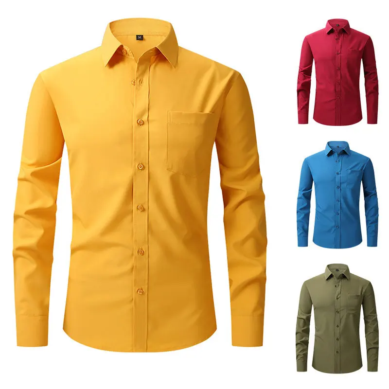 American size men's shirt long sleeve formal high quality business casual wear thin fashion solid color plus size