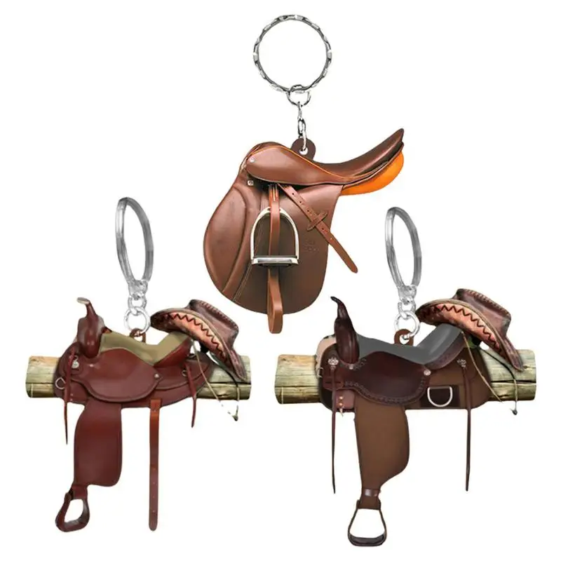 Horse Saddle Keychain Acrylic Keychain Flat Saddle Pendant For Horses Lovers Western Cowboy For Car Rearview Mirror Decoration