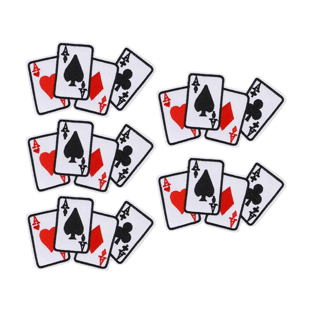 5pcs Card Suit Pattern Poker Ace Clothes Patch Fabric Sticker Sew On Applique Embroidered Applique Sewing Repair Patches
