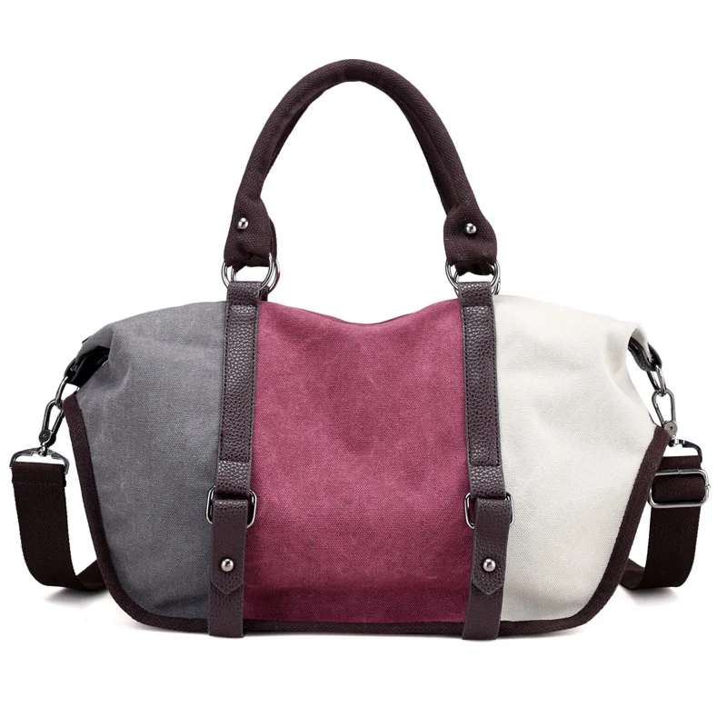 Bolsa de ombro de grande capacidade para as mulheres, bolsa de lona com costura colorida, estilo coreano, casual, moda, novo