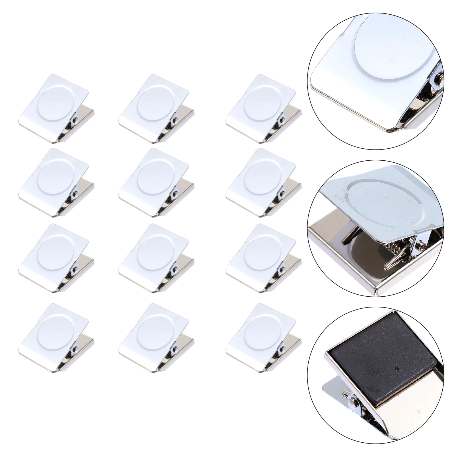 

12 Pcs Magnet Clamp Reusable Clips Silver Magnetic Memo Square Stainless Steel Whiteboard Photo Display