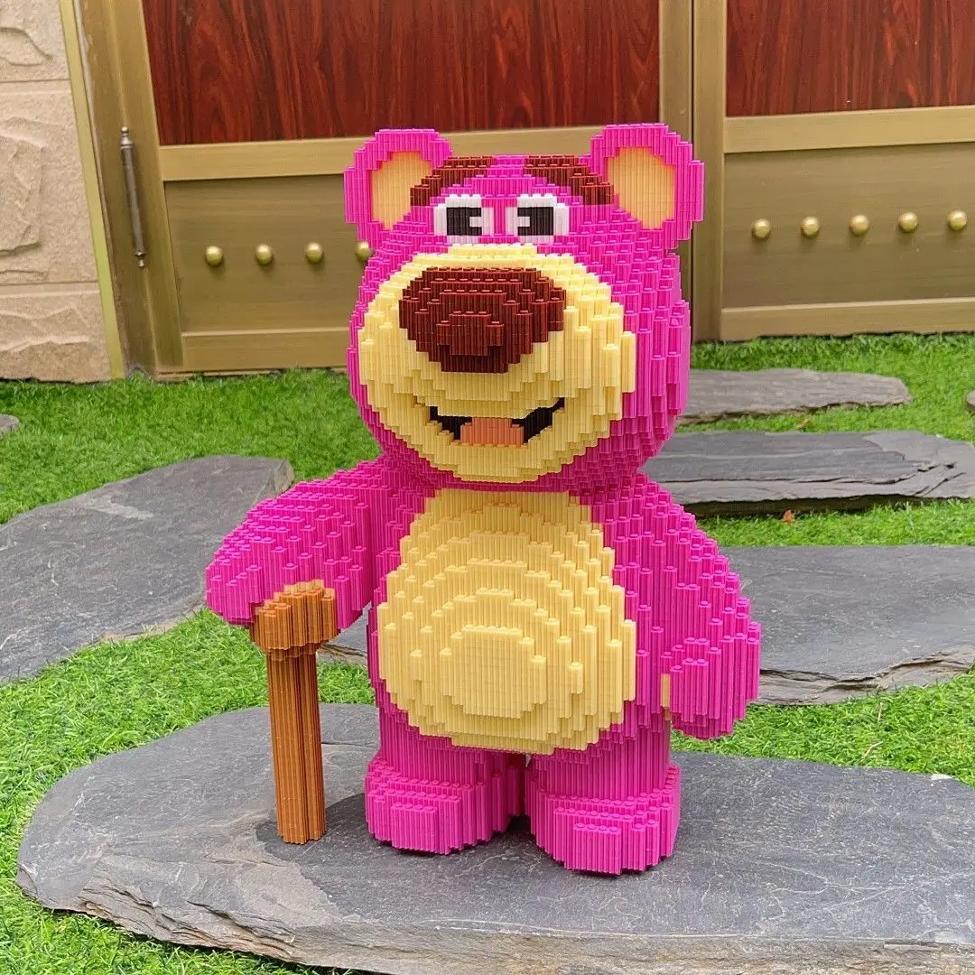 Bloques de construcción de oso de fresa para niños, juguete Kawaii de oso rosa, regalo de Decoración de mesa