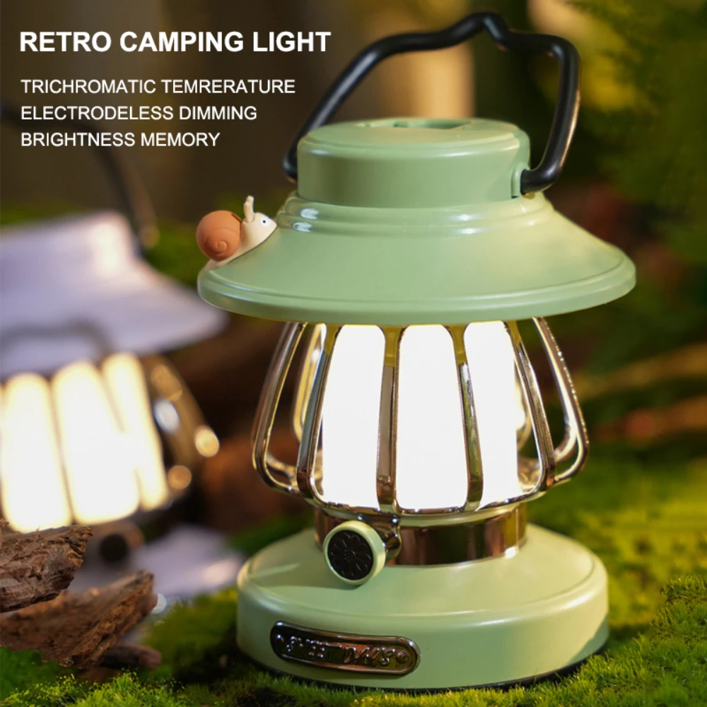 

Retro Portable Camping Lantern Stepless Dimming LED Desktop Lamps 3 Lighting Modes Tent Hanging Light for Hiking Climbing Yard