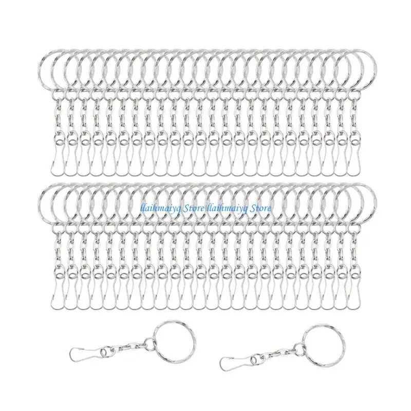 

573B Pack of 50 Keyring Pendant Set Section Chain Keyring Hook Keychain Accessories Alloy Pendant Clasps Alloy Texture
