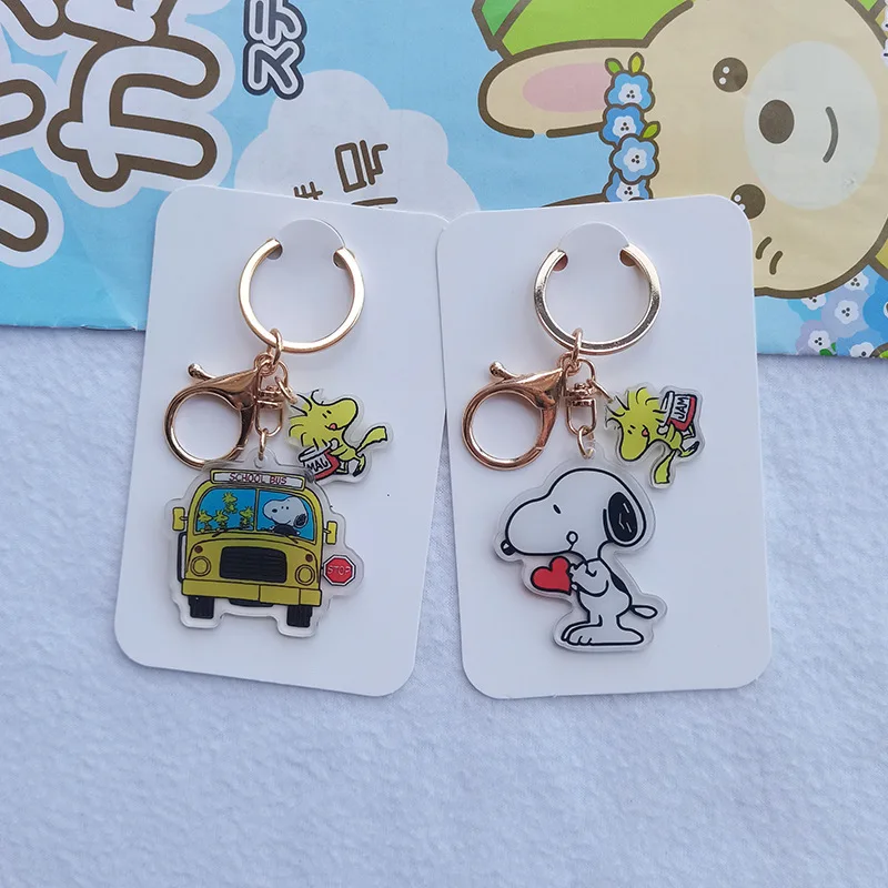 Kawaii Peanuts Snoopy Charlie Brown Key Chain Acrylic Transparent Double-Sided Keychain Backpack Pendant Anime Gift For Girls