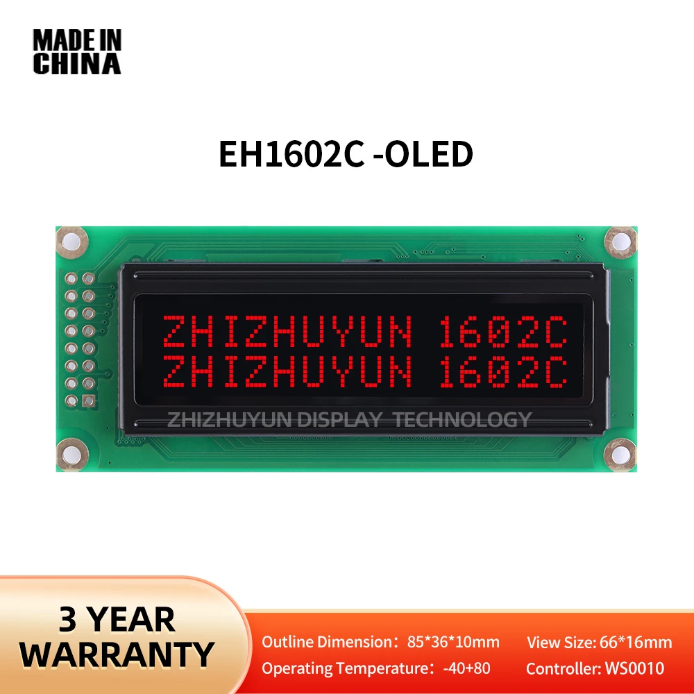 

OLED Display Screen Black Film Red Letter 16*2 Character LCD Module Display Built In WS0010 Working Temperature -40+80 EH1602C