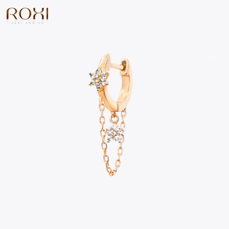 ROXI 1PC Women 925 Sterling Silver Hoop Earrings Zircon  Tassel Chain Piercing Earring Jewelry pendiente plata S925