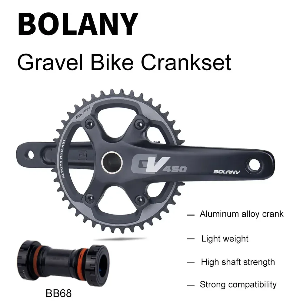 BOLANY Gravel Bicycle Crankset Hollow Integrated 170mm Crank 96BCD 42T Single Chainring for 10/11 Speed Cross-country Road Bike