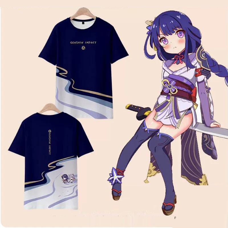 Anime Genshin Impact Hutao Raiden Shogun 3D Print T Shirt Women Men Summer Short Sleeve Funny Tshirt Kawaii Graphic Tees Cosplay