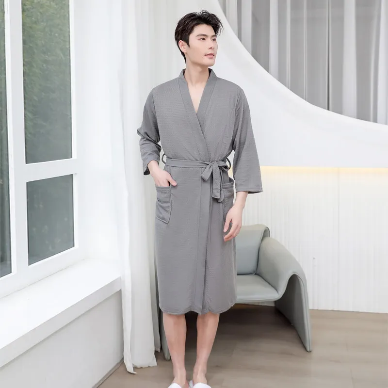 Long-sleeve waffle knit gray top for men