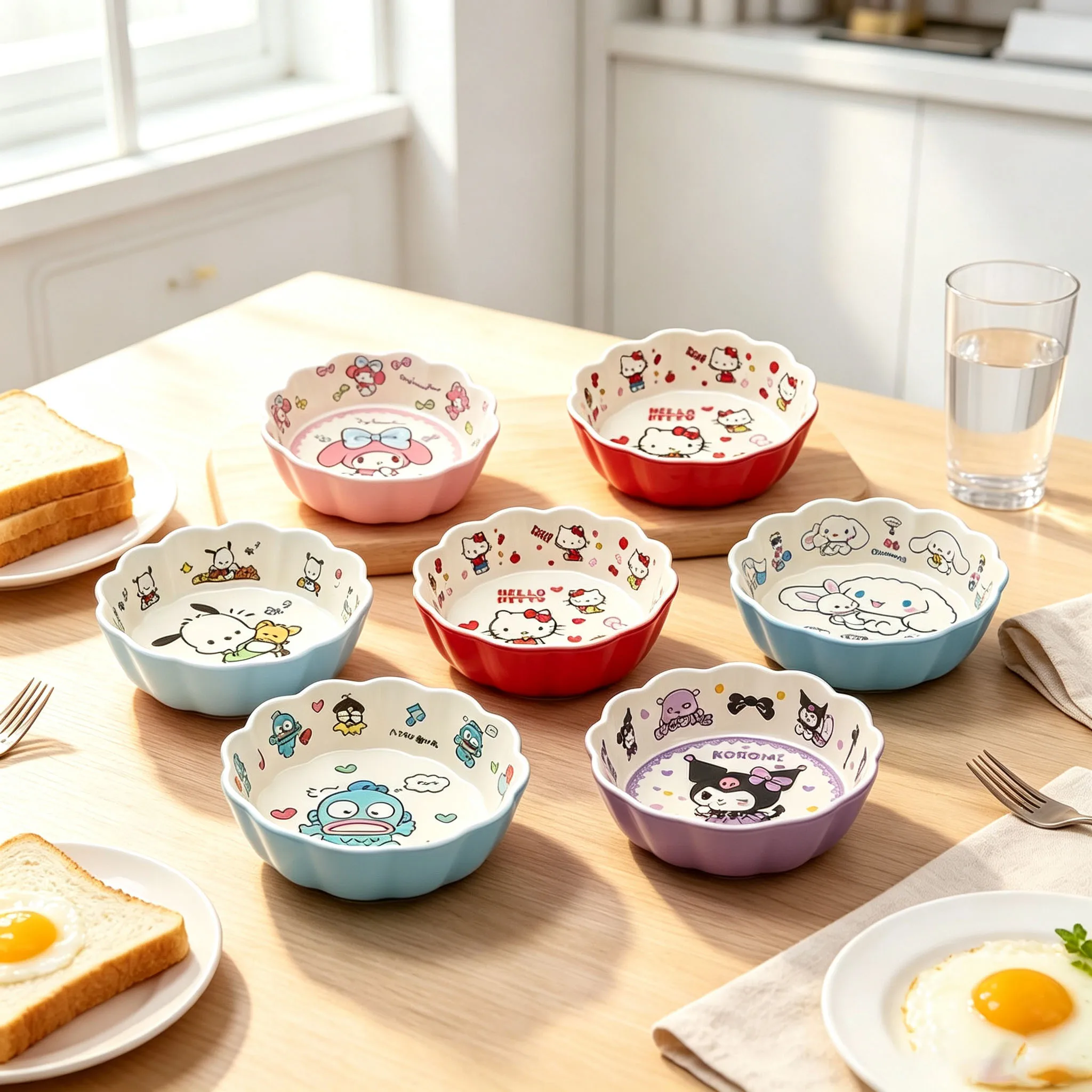 Tazón de Ensalada con Diseño Kawaii, Tazón de Frutas Multicolor con Estampado de Dibujos Animados, Vajilla Segura Apta para Comidas Diarias y Meriendas