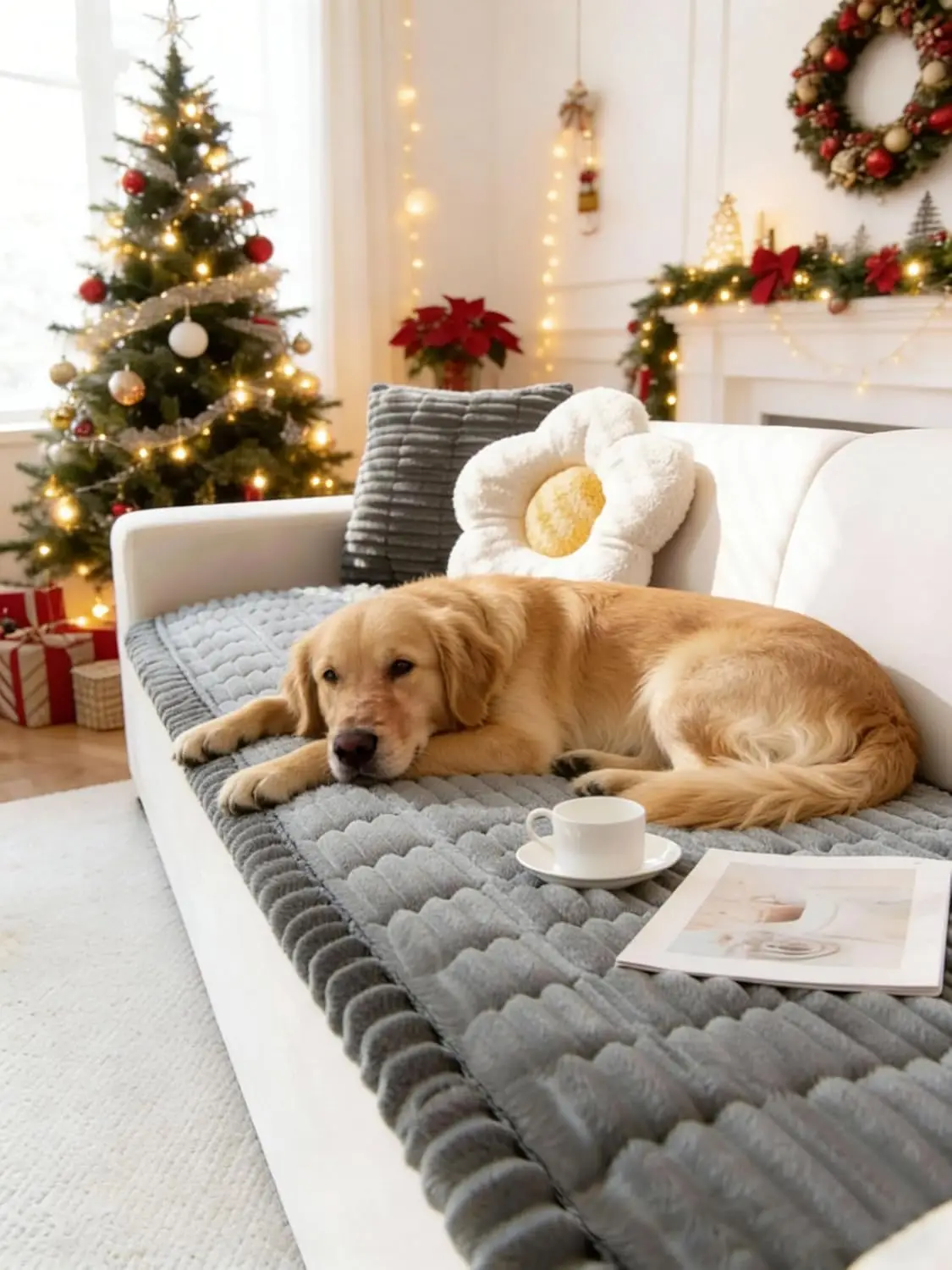 

Плюшевый нескользящий чехол для дивана для домашних животных, моющийся защитный чехол для мебели в темно-сером цвете, 70 см x 210 см