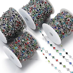 1Meter Colorful Geometry Glass Crystal Stainless Steel Chains Bracelet Necklace Chain for DIY Anklet Findings Jewelry Making