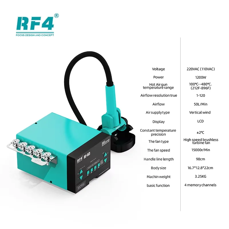 RF4 H3 1200W 뜨거운 공기 재 작업 스테이션 1200W 스마트 LCD 디스플레이 전화 마더 보드 PCB BGA 용접 수리를위한 BGA 디 솔더링 스테이션