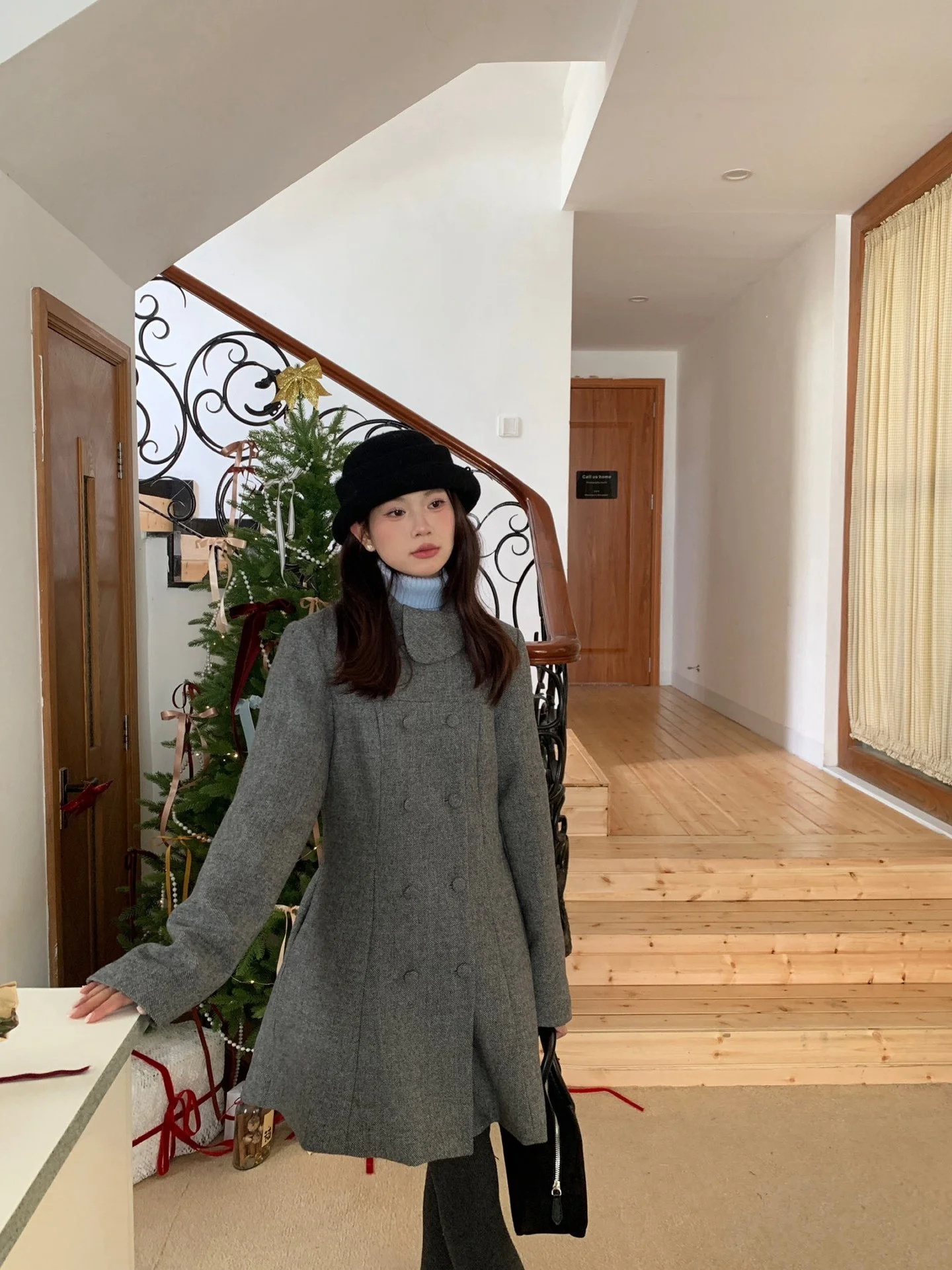 

Корейская драма, вдохновленная RSWHMT, ретро-воротник, дизайн с двойными пуговицами, шерстяное стеганое курто, теплое пуховое пальто Du, верхняя одежда