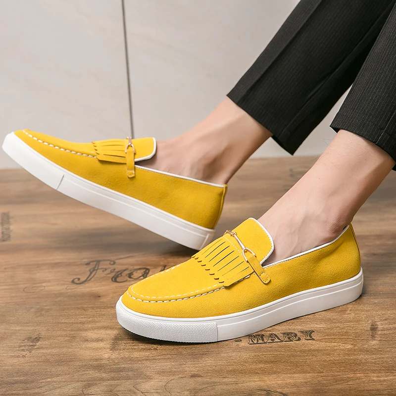 Trend Yellow Suede Loafers For Men Original Comfortable Slip-on Men's Moccasins Fashion Flat Casual Shoes Men mocasines hombre