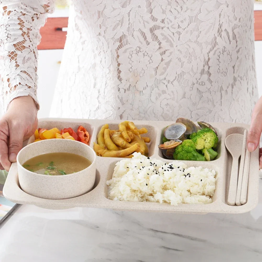 1pc ABS Divided Plates Kit Food Control 5 Compartments Tray Children Food Plate Anti-slip Design Lunch Conta
