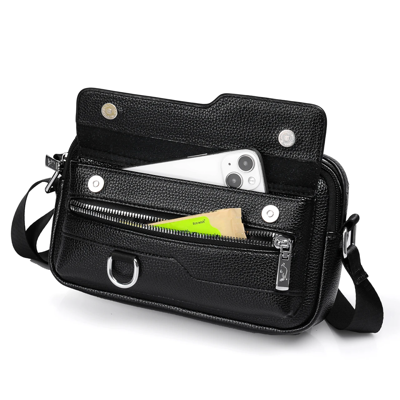 Men'S Messenger Shoulder Briefcase Business Square Tote Male PU Leather Cross Handbag Crossbody Square Side Phone Pouch Hand Bag