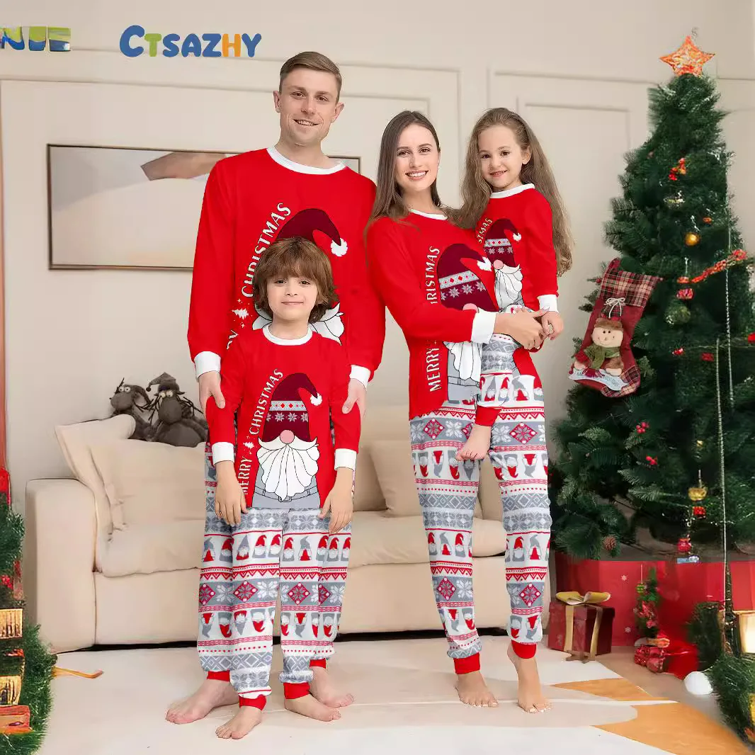 Pyjama de Noël pour parents et enfants, vêtements pour la maison, famille rouge avec une famille de trois et quatre, 2 ensembles, 2024