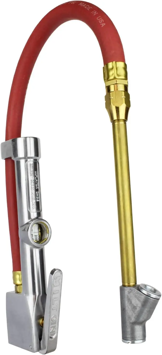 

Dual Head Tire Inflator Gauge with Straight Foot Air Chuck, 15" Hose, 10-160 PSI Range for Accurate Pressure