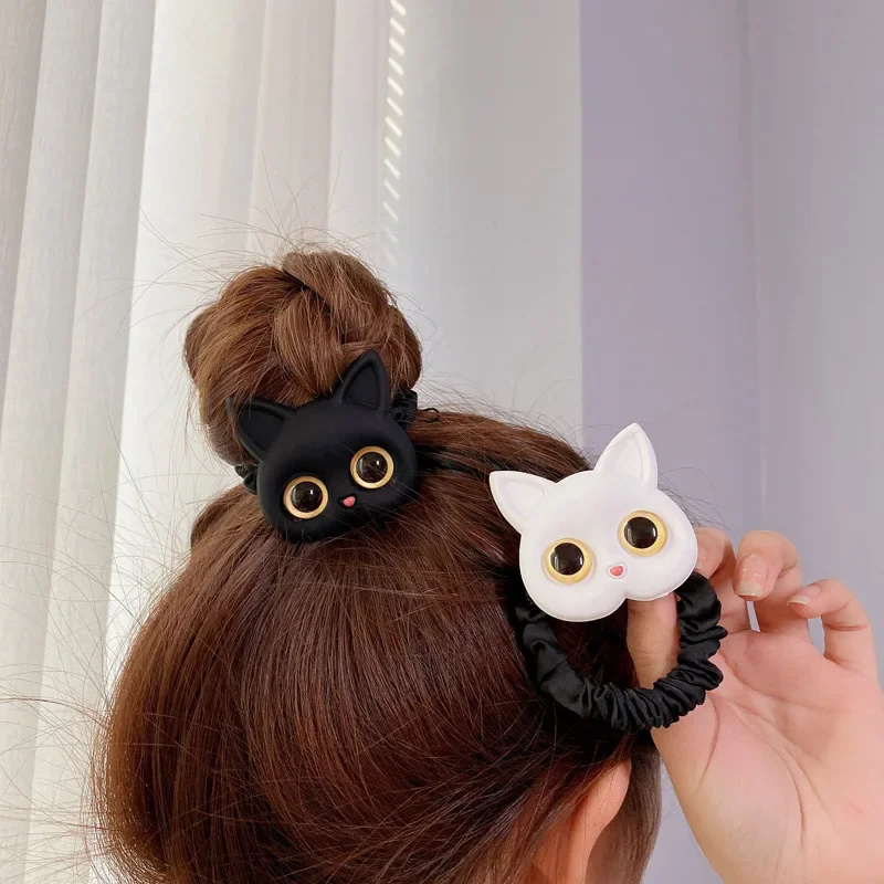 Women Cute Cat Face Hair Ropes For Kids Black And White Rabbit Lovely Elastic Hair Bands Hair Accessories Ornaments