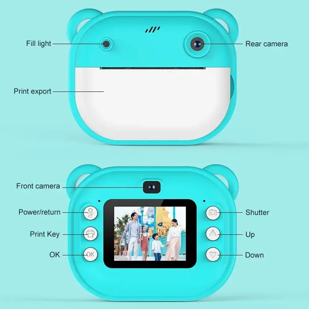 1080P HD-opname thermische printcamera met printpapier Dubbele lens Mini Instant Print-speelgoed Afdrukbaar met één klik