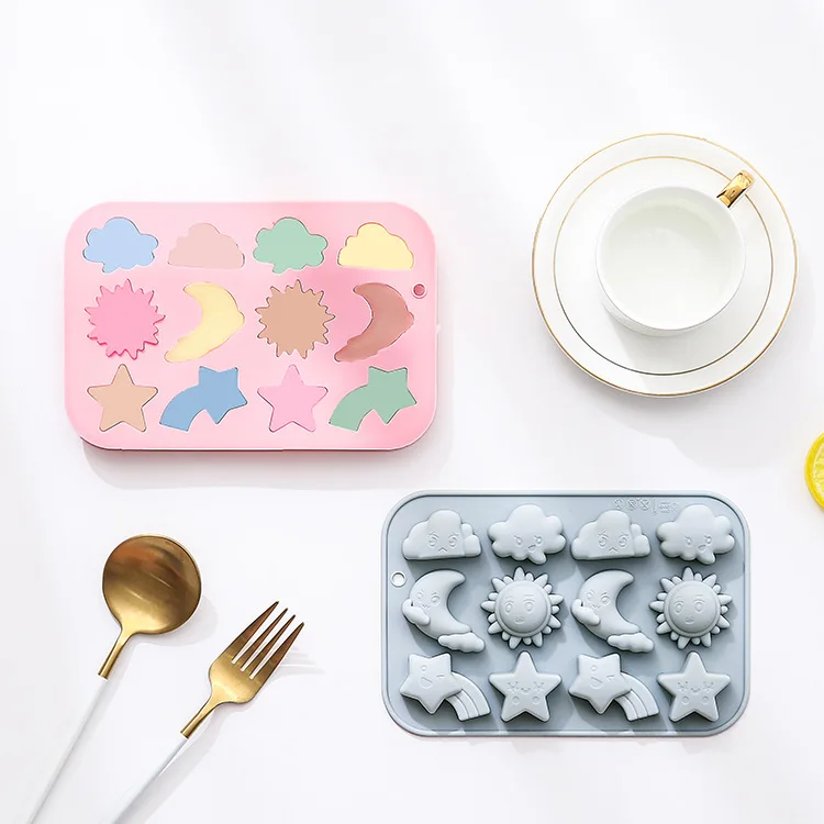 

12 Cavity 3d Clouds, Moon and Sun Silicone Mold Flowing Heart, Star Shape Fondant Candy Chocolate Mould Cake Decorating Tools